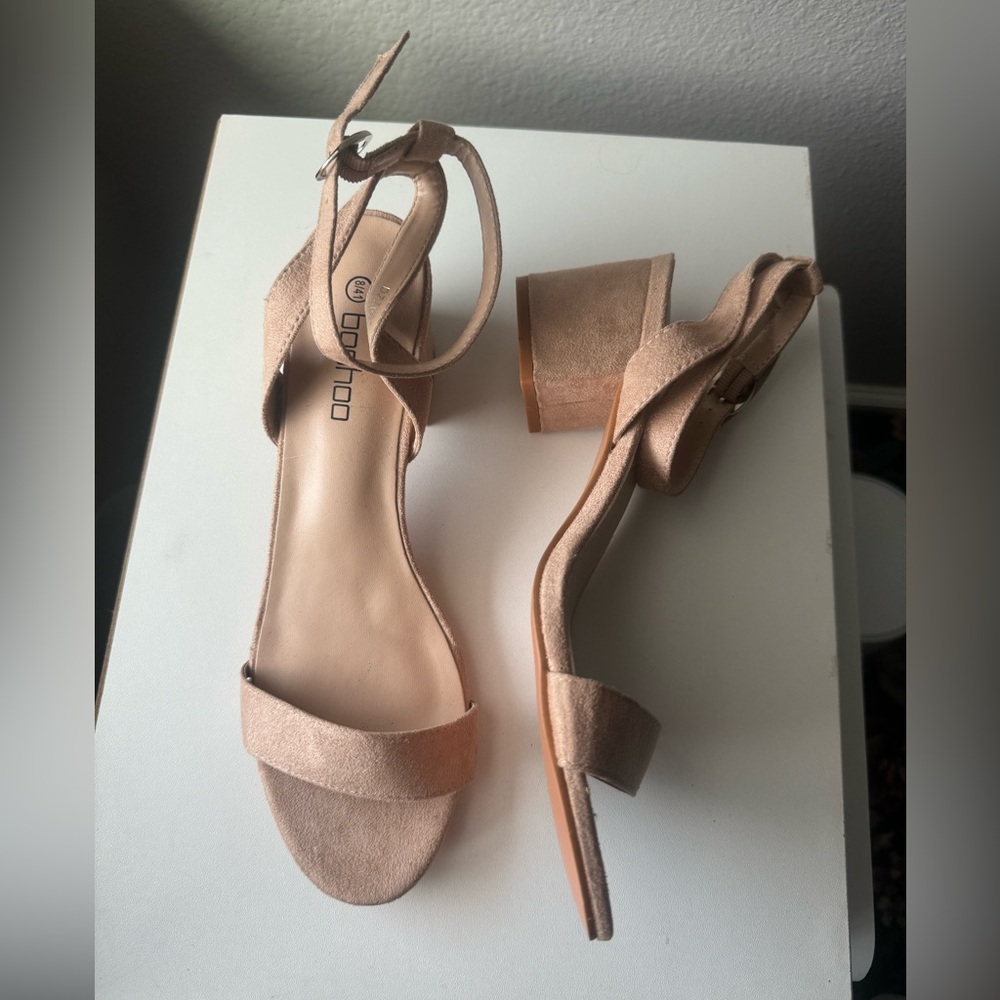 BooHoo Low Block Barely There Heels- Blush